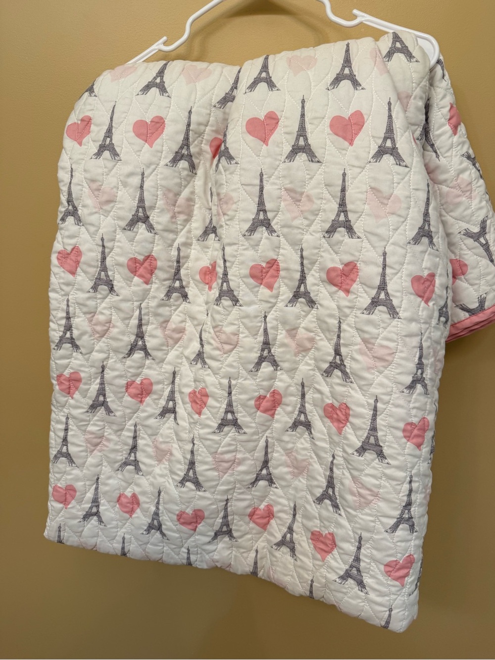 Nicole Miller Pink and Gray Eiffel Tower Quilted Throw